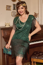 Robe noire verte des années 1920 avec paillettes