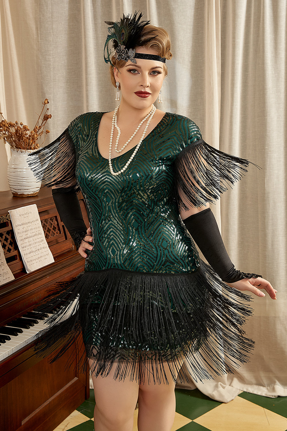 Dark Green Plus Taille 1920s Gatsby Robe