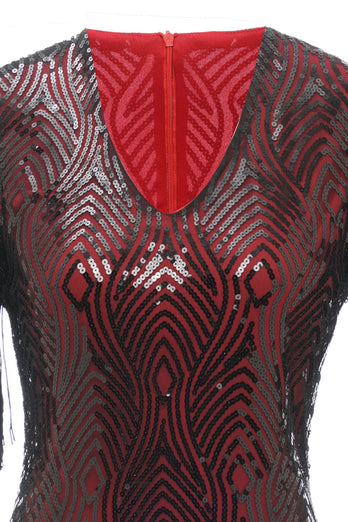 Noir Rouge V Neck 1920s Robe de fête