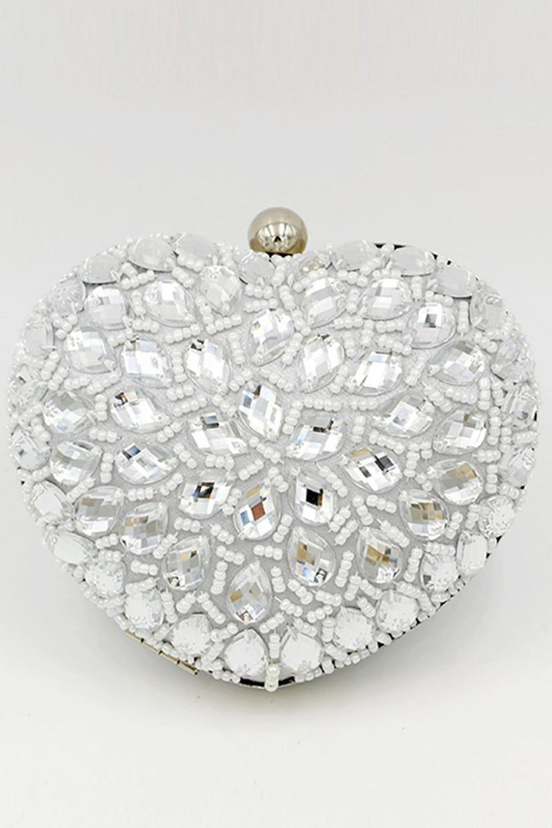 Charger l&#39;image dans la galerie, Embrayage de fête en forme de cœur perlé d’argent