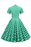 Robe vintage Green White Dot à manches courtes