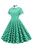 Robe vintage Green White Dot à manches courtes