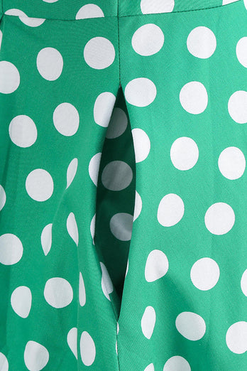 Robe vintage Green White Dot à manches courtes