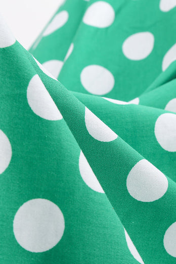 Robe vintage Green White Dot à manches courtes