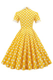 Robe vintage Green White Dot à manches courtes