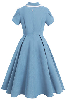 Vintage Blue Solid Robe Swing des années 50