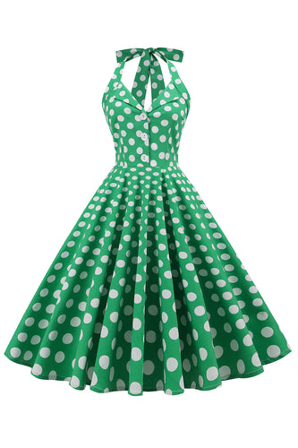 Robe Green Halter Polka Dots années 50