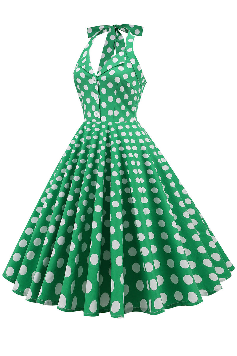 Charger l&#39;image dans la galerie, Robe Green Halter Polka Dots années 50