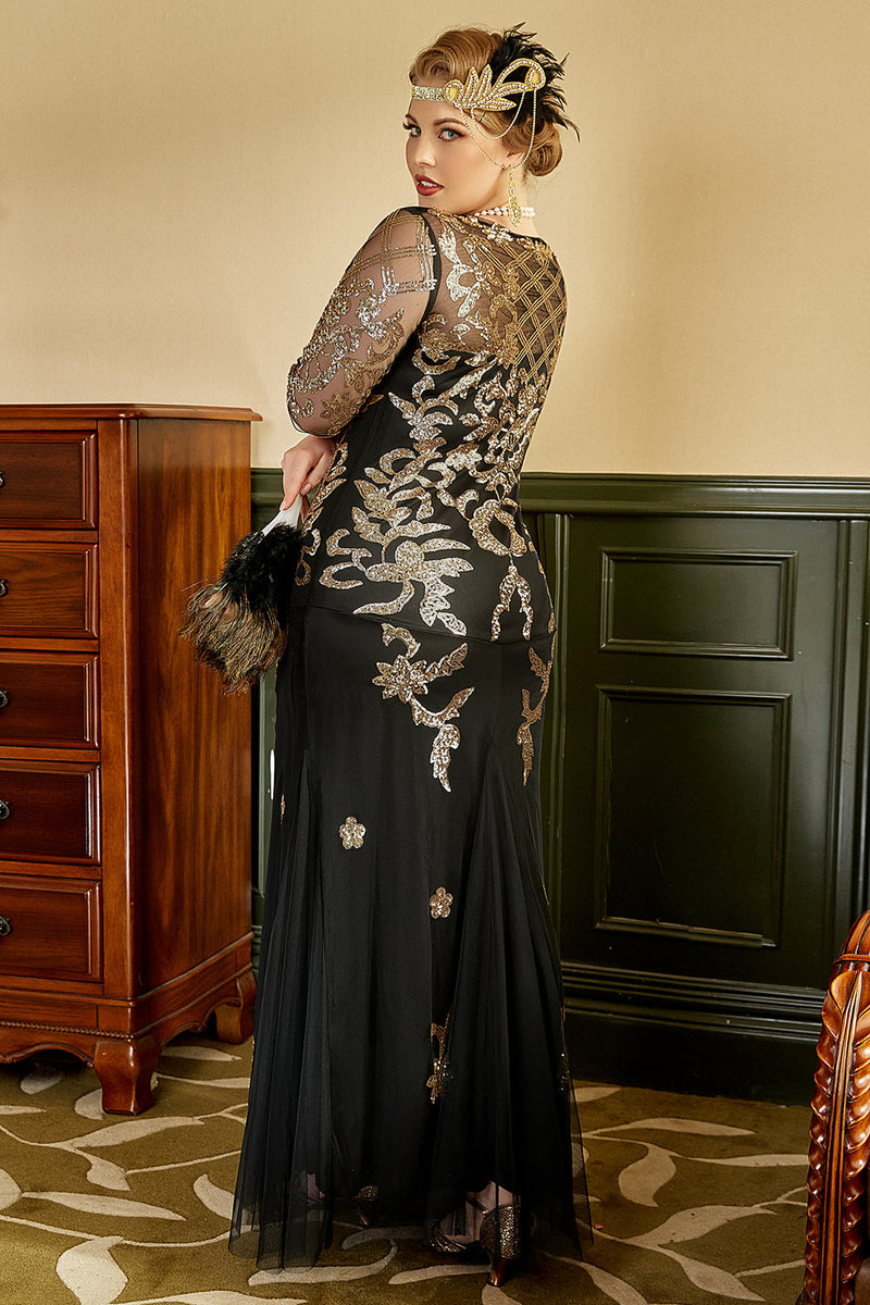 Charger l&#39;image dans la galerie, Noir Golden Plus Taille 1920s Robe à paillettes