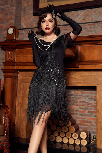 Luxueuse robe à franges perlées à paillettes des années 20