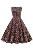 Feuilles vertes Imprimée Vintage 1950s Robe