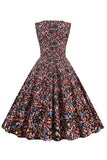 Feuilles vertes Imprimée Vintage 1950s Robe