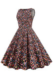 Feuilles vertes Imprimée Vintage 1950s Robe