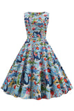 Robe Florale Vintage Bleu Clair des années 1950