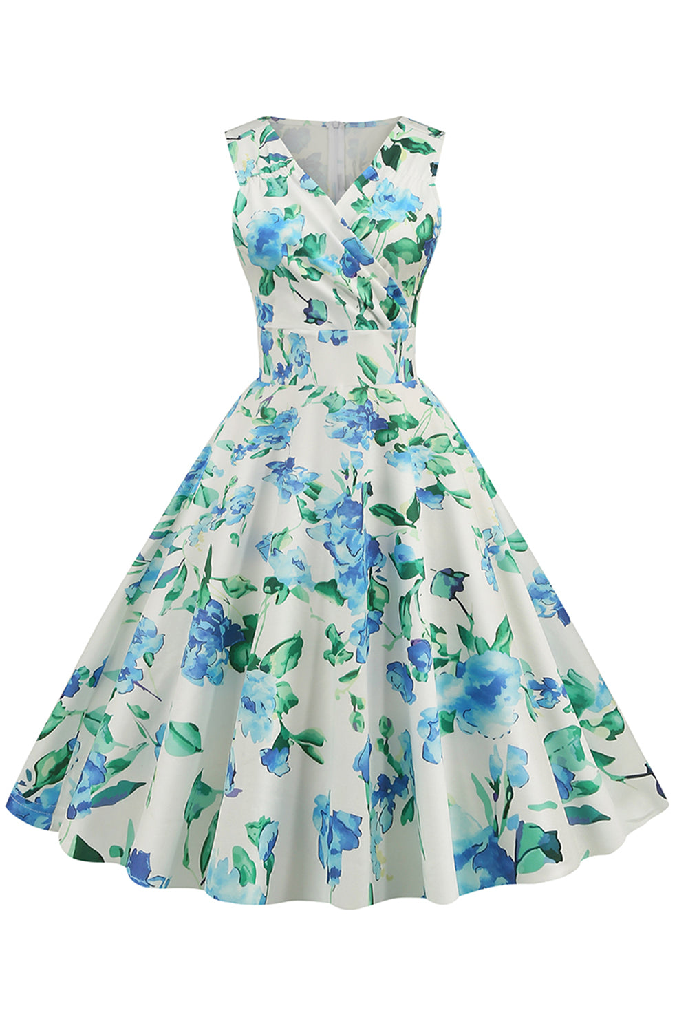 Bleu Clair V Col 1950s Vintage Robe