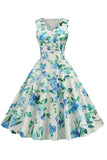 Bleu Clair V Col 1950s Vintage Robe