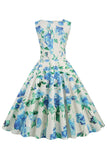 Bleu Clair V Col 1950s Vintage Robe
