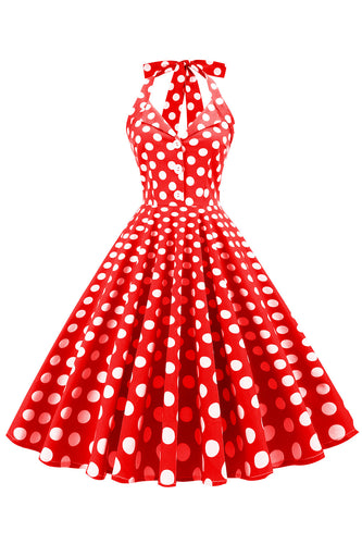 Red Button Polka Dots 1950s Pin Up Robe