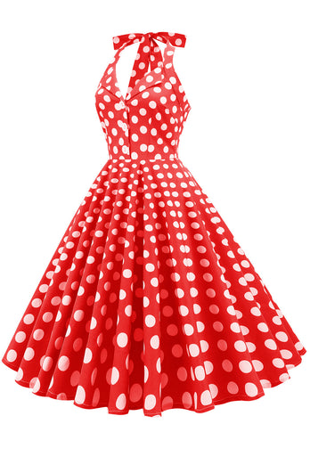 Red Button Polka Dots 1950s Pin Up Robe