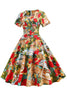 Charger l&#39;image dans la galerie, Robe Vintage Florale Jaune et Verte des années 1950 avec Manches