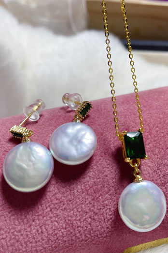 Perles Blanches Oreilles et Collier