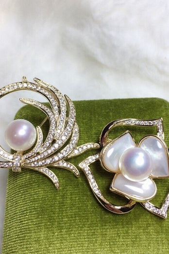Broche strass & Perles Blanches