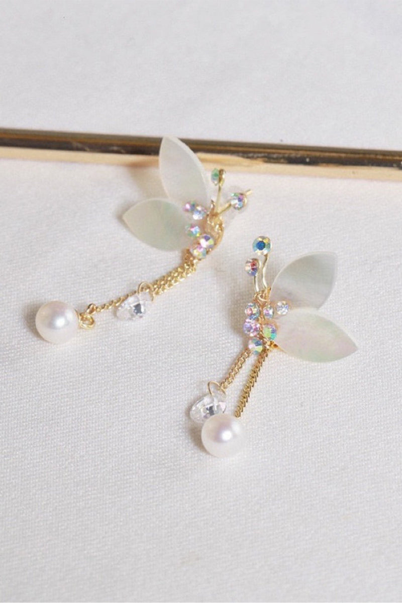 Charger l&#39;image dans la galerie, Boucles d’oreilles papillon en coquille de cristal de perle d’eau douce