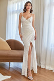 Robe de bal à paillettes sirène blanche avec fente
