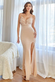 Robe blush sirène prom avec paillettes et fente