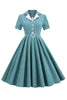 Charger l&#39;image dans la galerie, Vintage V Neck Blue Plaid Robe des années 1950