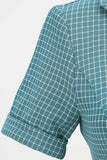 Vintage V Neck Blue Plaid Robe des années 1950