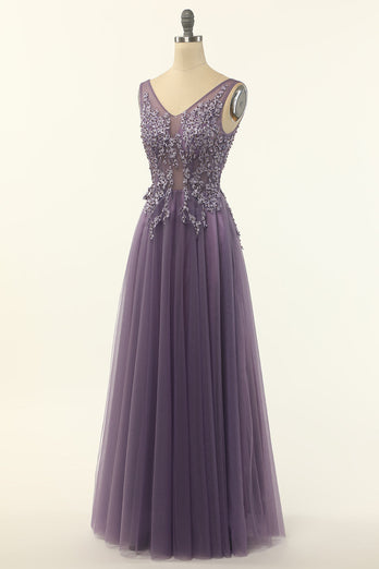 Tulle Purple A-line Robe de bal
