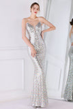 Rose Argent Pailleté Spaghetti Straps Mermaid Prom Robe