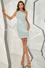 Charger l&#39;image dans la galerie, Sky Blue One Shoulder Sequin Robe de retour