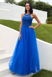 Robe de bal en tulle bleu royal avec appliques