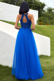 Robe de bal en tulle bleu royal avec appliques