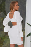 Robe de cocktail bodycon blanche à manches longues