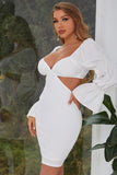 Robe de cocktail bodycon blanche à manches longues