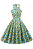 Charger l&#39;image dans la galerie, Blue Yellow Flower Halter Pin Up Robe