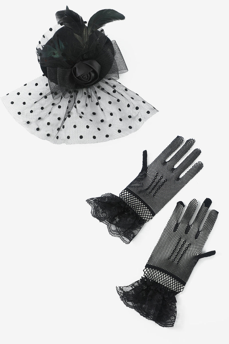 Charger l&#39;image dans la galerie, Épingles à cheveux et gants noirs Ensembles d’accessoires des années 20
