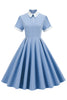 Charger l&#39;image dans la galerie, Robe vintage bleu clair des années 50 avec manches