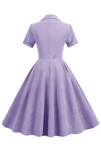 Blush Plaid Swing Robe des années 50 à manches courtes
