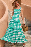 Robe d’été Boho Maxi Plaid Vert
