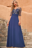 Gris Bleu 3/4 Manches Mothe De La Robe de Mariée