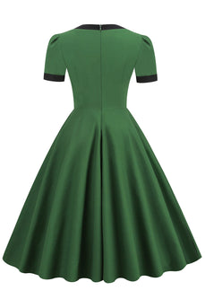 Robe Dark Green Swing des années 1950 avec nœud