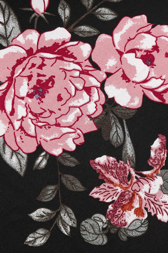 Robe Vintage Imprimée Florale Noire Avec Ceinture