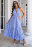 Robe d’été Bleu Plaid Boho Maxi