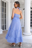 Robe d’été Bleu Plaid Boho Maxi