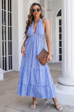 Robe d’été Bleu Plaid Boho Maxi