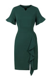 Robe Vert Foncé Bodycon des années 60 avec volants